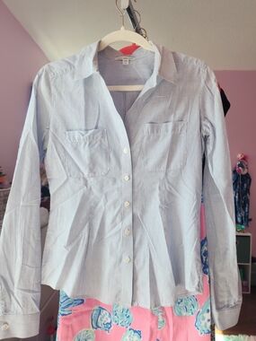 James Perse Women's Light Blue Pinstripe Button-Down Shirt